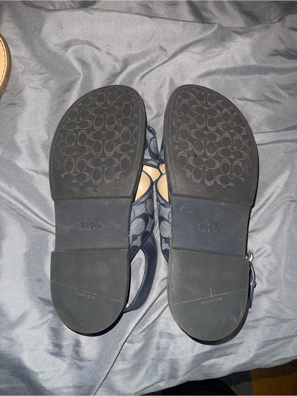 Coach Navy Signature Canvas Flats with Ankle Strap